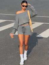 Women's New Solid Color Top And Super-Short Shorts, 2 Piece Set